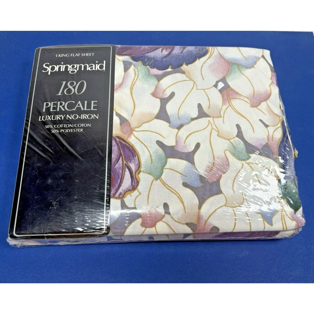 NEW Vintage SPRINGMAID King Flat Sheet Spring Jewel II Lilac Percale Floral
